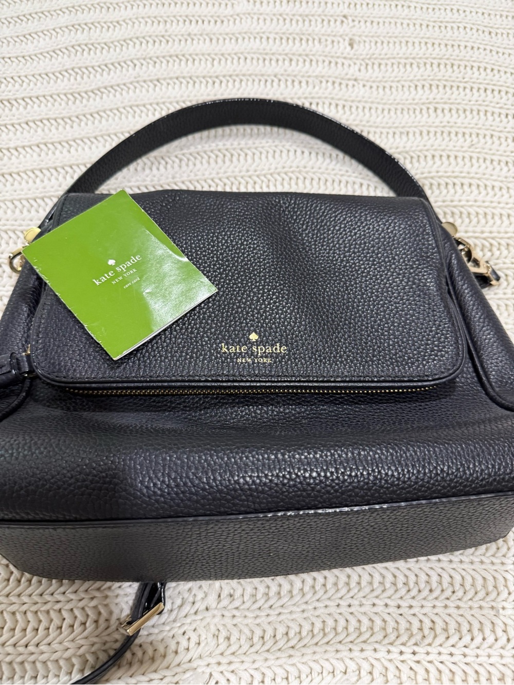 kate spade Black Pebbled Leather Satchel with Gold Hardware